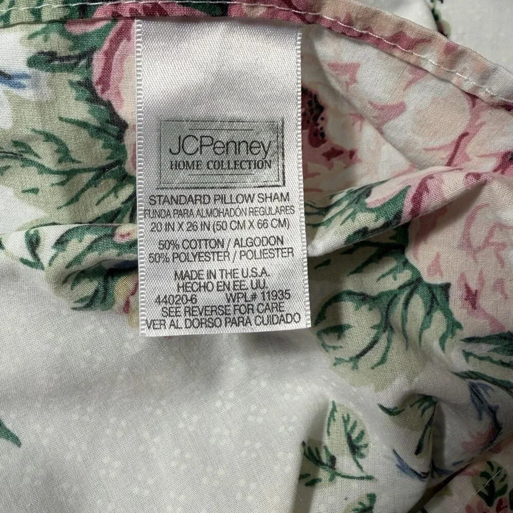 Vintage JC Penney Floral Ruffled Eyelet Scroll Standard Pillow Sham Set 2